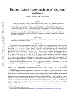 Unique sparse decomposition of low rank matrices