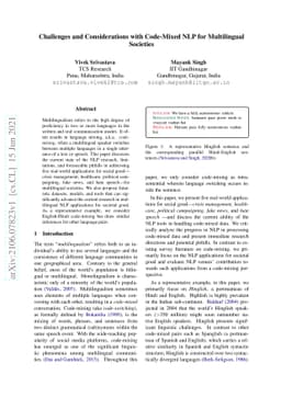 Challenges and Considerations with Code-Mixed NLP for Multilingual
  Societies