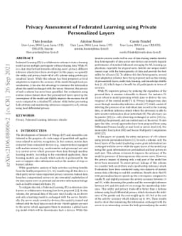 Privacy Assessment of Federated Learning using Private Personalized
  Layers