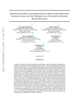 Generating Data Augmentation samples for Semantic Segmentation of Salt
  Bodies in a Synthetic Seismic Image Dataset