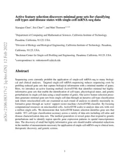 Active feature selection discovers minimal gene sets for classifying
  cell types and disease states with single-cell mRNA-seq data