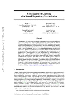 Self-Supervised Learning with Kernel Dependence Maximization
