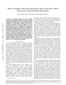 Plane and Sample: Maximizing Information about Autonomous Vehicle
  Performance using Submodular Optimization