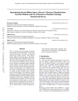 Reproducing Kernel Hilbert Space, Mercer's Theorem, Eigenfunctions,
  Nyström Method, and Use of Kernels in Machine Learning: Tutorial and Survey