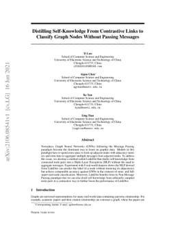 Distilling Self-Knowledge From Contrastive Links to Classify Graph Nodes
  Without Passing Messages