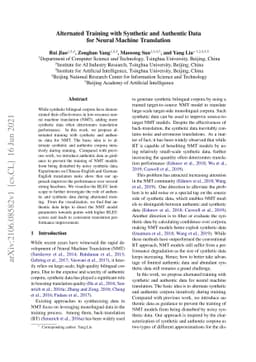 Alternated Training with Synthetic and Authentic Data for Neural Machine
  Translation