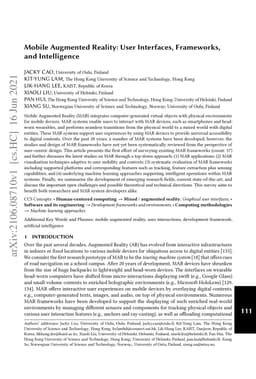 Mobile Augmented Reality: User Interfaces, Frameworks, and Intelligence