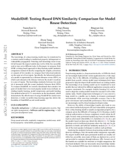 ModelDiff: Testing-Based DNN Similarity Comparison for Model Reuse
  Detection