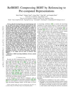 RefBERT: Compressing BERT by Referencing to Pre-computed Representations