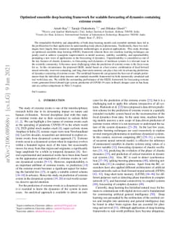 Optimized ensemble deep learning framework for scalable forecasting of
  dynamics containing extreme events