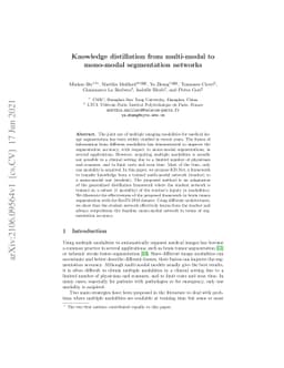 Knowledge distillation from multi-modal to mono-modal segmentation
  networks