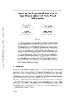 Improving On-Screen Sound Separation for Open-Domain Videos with
  Audio-Visual Self-Attention