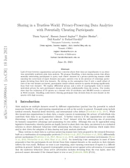 Sharing in a Trustless World: Privacy-Preserving Data Analytics with
  Potentially Cheating Participants