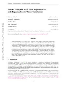 How to train your ViT? Data, Augmentation, and Regularization in Vision
  Transformers