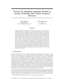 Process for Adapting Language Models to Society (PALMS) with
  Values-Targeted Datasets