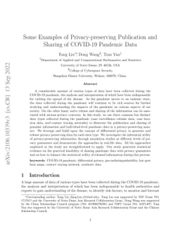 Some Examples of Privacy-preserving Publication and Sharing of COVID-19
  Pandemic Data