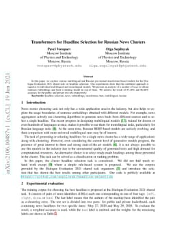 Transformers for Headline Selection for Russian News Clusters