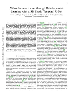 Video Summarization through Reinforcement Learning with a 3D
  Spatio-Temporal U-Net
