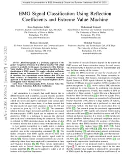 EMG Signal Classification Using Reflection Coefficients and Extreme
  Value Machine