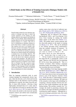 A Brief Study on the Effects of Training Generative Dialogue Models with
  a Semantic loss