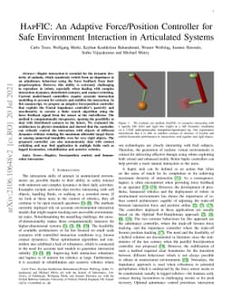 HapFIC: An Adaptive Force/Position Controller for Safe Environment
  Interaction in Articulated Systems
