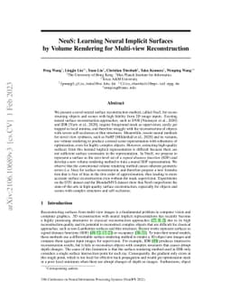 NeuS: Learning Neural Implicit Surfaces by Volume Rendering for
  Multi-view Reconstruction
