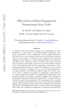 Affect-driven Ordinal Engagement Measurement from Video