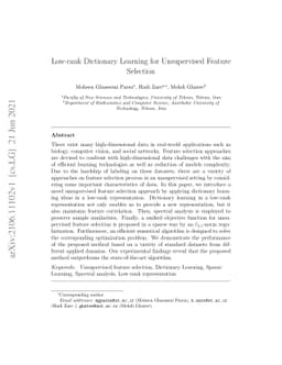 Low-rank Dictionary Learning for Unsupervised Feature Selection