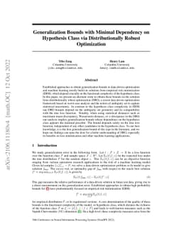 Generalization Bounds with Minimal Dependency on Hypothesis Class via
  Distributionally Robust Optimization