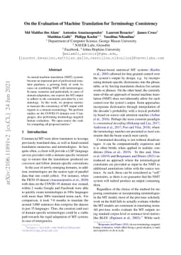 On the Evaluation of Machine Translation for Terminology Consistency