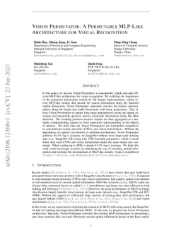 Vision Permutator: A Permutable MLP-Like Architecture for Visual
  Recognition
