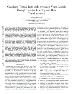 Classifying Textual Data with Pre-trained Vision Models through Transfer
  Learning and Data Transformations