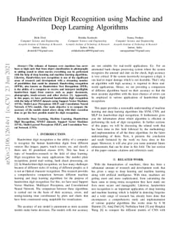 Handwritten Digit Recognition using Machine and Deep Learning Algorithms