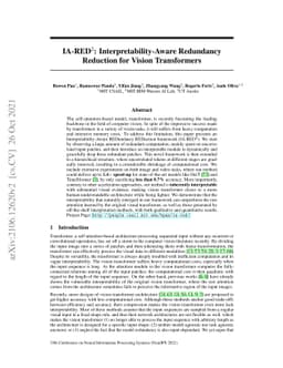 IA-RED$^2$: Interpretability-Aware Redundancy Reduction for Vision
  Transformers
