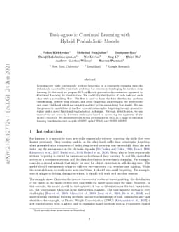 Task-agnostic Continual Learning with Hybrid Probabilistic Models