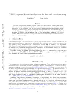 GNMR: A provable one-line algorithm for low rank matrix recovery
