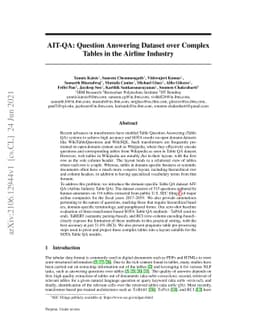 AIT-QA: Question Answering Dataset over Complex Tables in the Airline
  Industry