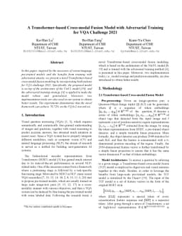 A Transformer-based Cross-modal Fusion Model with Adversarial Training
  for VQA Challenge 2021