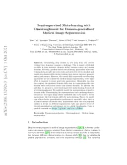 Semi-supervised Meta-learning with Disentanglement for
  Domain-generalised Medical Image Segmentation