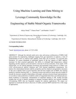 Using Machine Learning and Data Mining to Leverage Community Knowledge
  for the Engineering of Stable Metal-Organic Frameworks