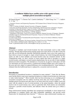 A nonlinear hidden layer enables actor-critic agents to learn multiple
  paired association navigation