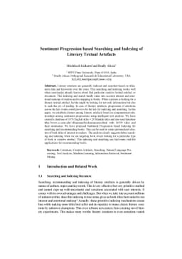 Sentiment Progression based Searching and Indexing of Literary Textual
  Artefacts