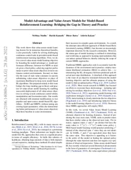 Model-Advantage and Value-Aware Models for Model-Based Reinforcement
  Learning: Bridging the Gap in Theory and Practice