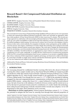 Reward-Based 1-bit Compressed Federated Distillation on Blockchain