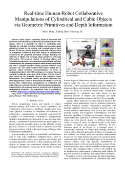 Real-time Human-Robot Collaborative Manipulations of Cylindrical and
  Cubic Objects via Geometric Primitives and Depth Information