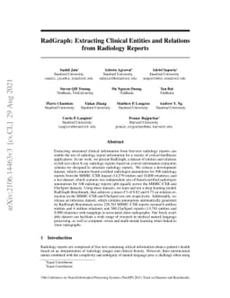 RadGraph: Extracting Clinical Entities and Relations from Radiology
  Reports