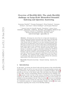 Overview of BioASQ 2021: The ninth BioASQ challenge on Large-Scale
  Biomedical Semantic Indexing and Question Answering