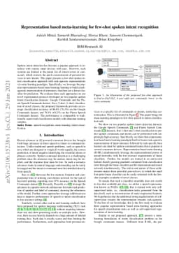 Representation based meta-learning for few-shot spoken intent
  recognition