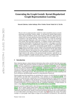 Generating the Graph Gestalt: Kernel-Regularized Graph Representation
  Learning