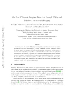 On Board Volcanic Eruption Detection through CNNs and Satellite
  Multispectral Imagery